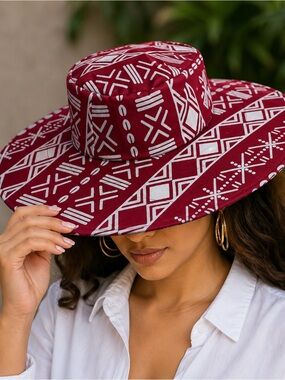 African Print Bucket Hat - Wax Style - Fedora Hat pink -white